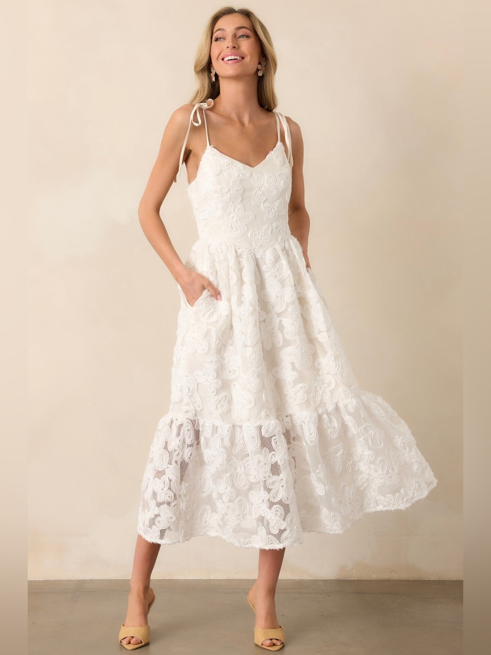 Layered With Love Tie-Shoulder White Lace Maxi Dress
